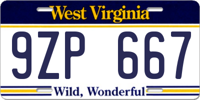 WV license plate 9ZP667