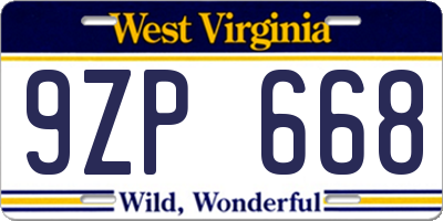 WV license plate 9ZP668