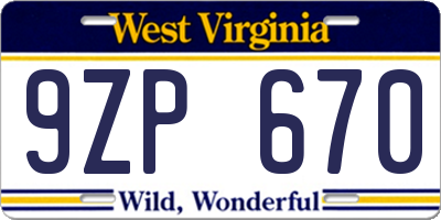 WV license plate 9ZP670