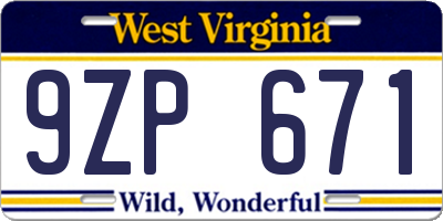 WV license plate 9ZP671