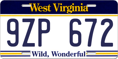 WV license plate 9ZP672