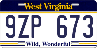 WV license plate 9ZP673
