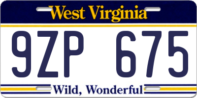 WV license plate 9ZP675