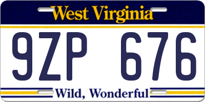 WV license plate 9ZP676