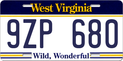 WV license plate 9ZP680