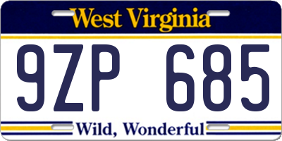 WV license plate 9ZP685