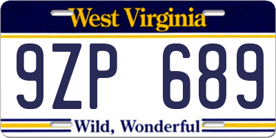 WV license plate 9ZP689