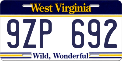 WV license plate 9ZP692