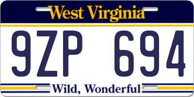 WV license plate 9ZP694