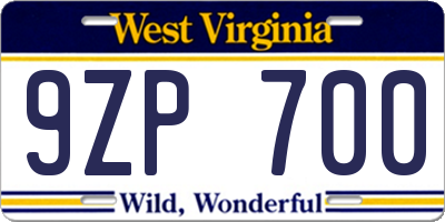 WV license plate 9ZP700