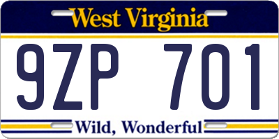 WV license plate 9ZP701