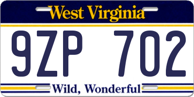 WV license plate 9ZP702