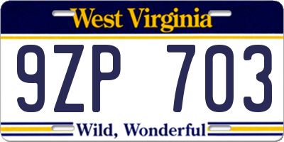 WV license plate 9ZP703