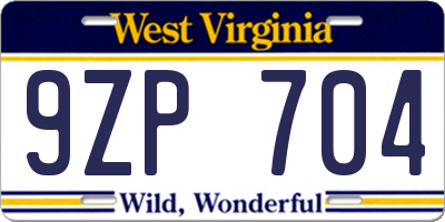 WV license plate 9ZP704