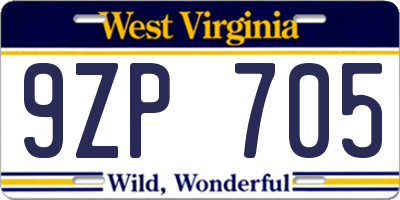WV license plate 9ZP705