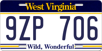 WV license plate 9ZP706