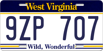 WV license plate 9ZP707