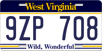 WV license plate 9ZP708