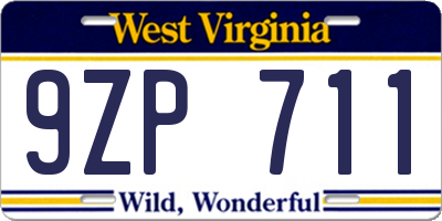 WV license plate 9ZP711