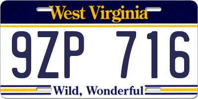 WV license plate 9ZP716
