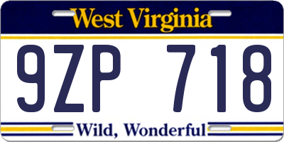 WV license plate 9ZP718
