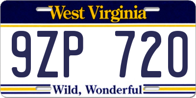 WV license plate 9ZP720