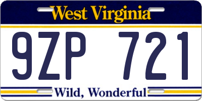 WV license plate 9ZP721