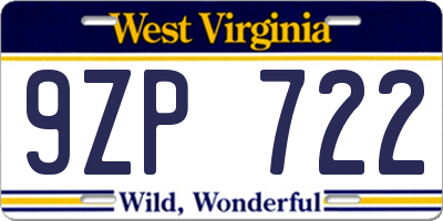 WV license plate 9ZP722