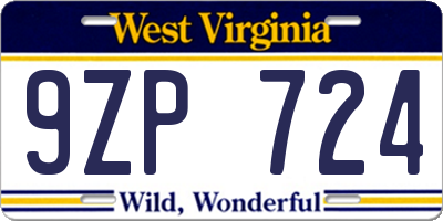 WV license plate 9ZP724