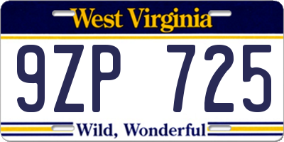 WV license plate 9ZP725
