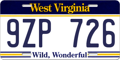 WV license plate 9ZP726