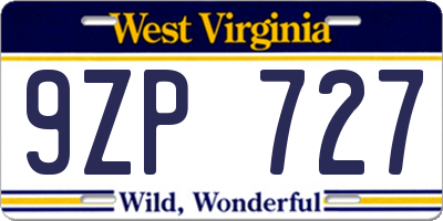 WV license plate 9ZP727