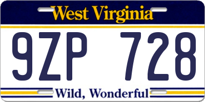 WV license plate 9ZP728