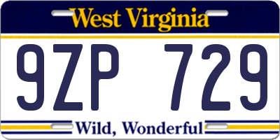 WV license plate 9ZP729