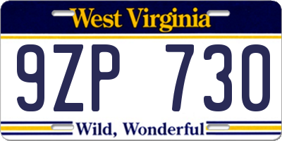 WV license plate 9ZP730