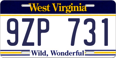 WV license plate 9ZP731