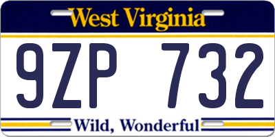 WV license plate 9ZP732