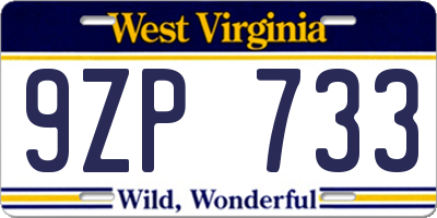 WV license plate 9ZP733