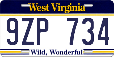 WV license plate 9ZP734