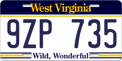 WV license plate 9ZP735