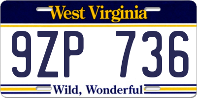 WV license plate 9ZP736