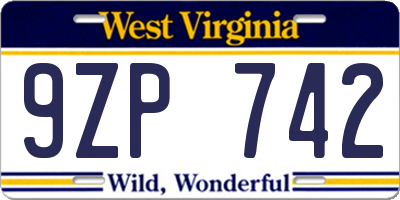 WV license plate 9ZP742