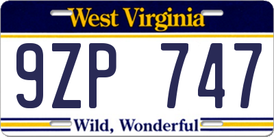 WV license plate 9ZP747