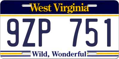 WV license plate 9ZP751