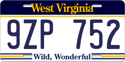 WV license plate 9ZP752