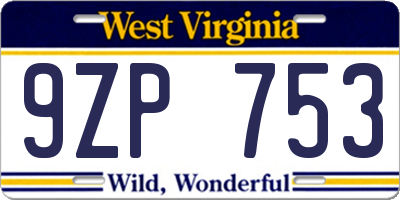 WV license plate 9ZP753