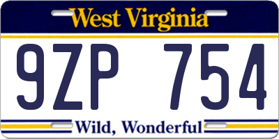 WV license plate 9ZP754