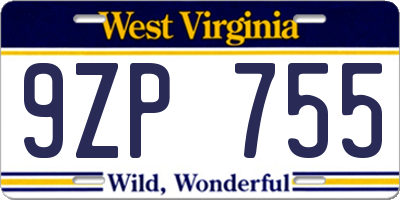 WV license plate 9ZP755