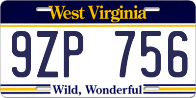 WV license plate 9ZP756