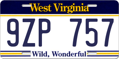WV license plate 9ZP757